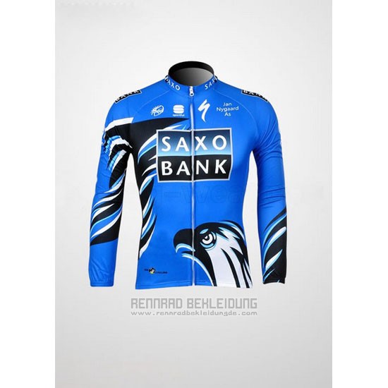 2012 Fahrradbekleidung Saxo Bank Blau und Shwarz Trikot Langarm und Tragerhose - zum Schließen ins Bild klicken